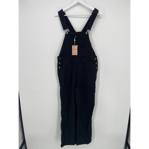 QUINCE Black Organic Stretch Cotton Twill Relaxed Overalls NWT Size Small - Picture 9 of 10